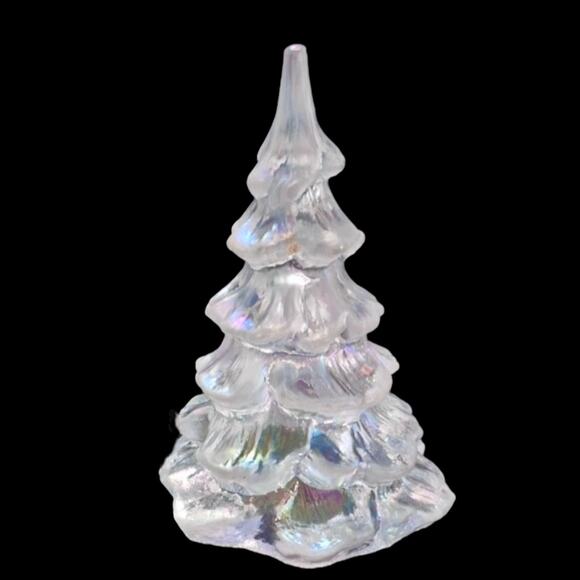American Fenton Glass CHRISTMAS TREE Medium 4" Iridescent Color Gloss White VTG - Picture 7 of 7